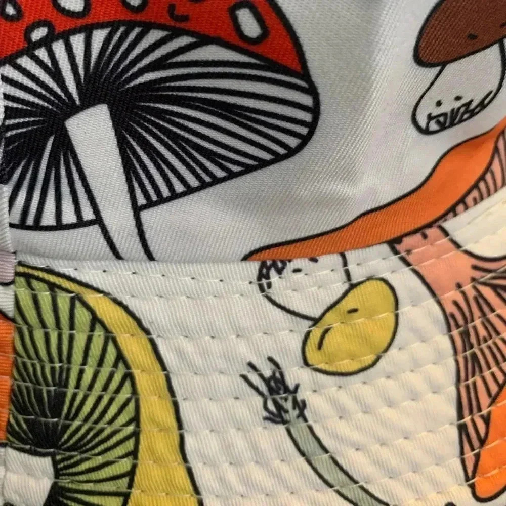 Boutique Handcrafted Fungi Whimsical Large Mushroom Print Trendy Bucket Hat OSFM - Picture 7 of 9